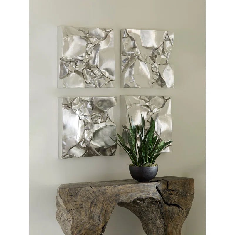 Contemporary Silver Leaf 24" Square Cairn Wall Decor