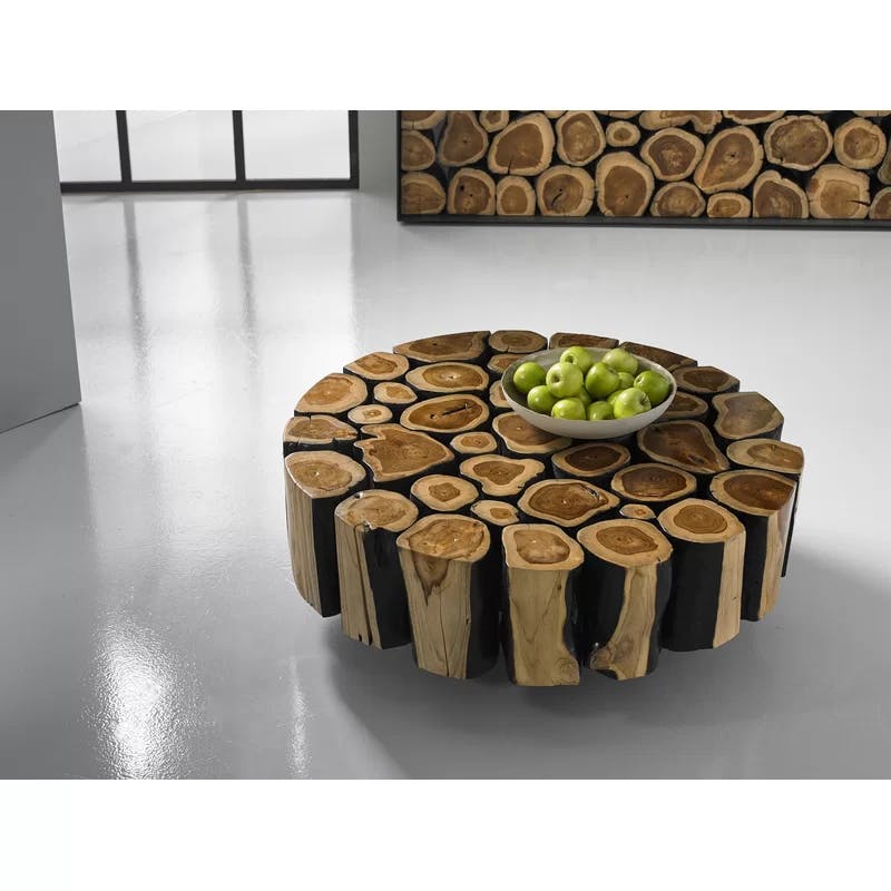 Boscage 42'' Contemporary Black and Brown Round Coffee Table
