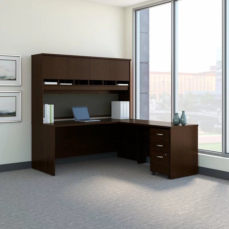 Mocha Cherry 72" Transitional Home Office Desk with Integrated Cable Management