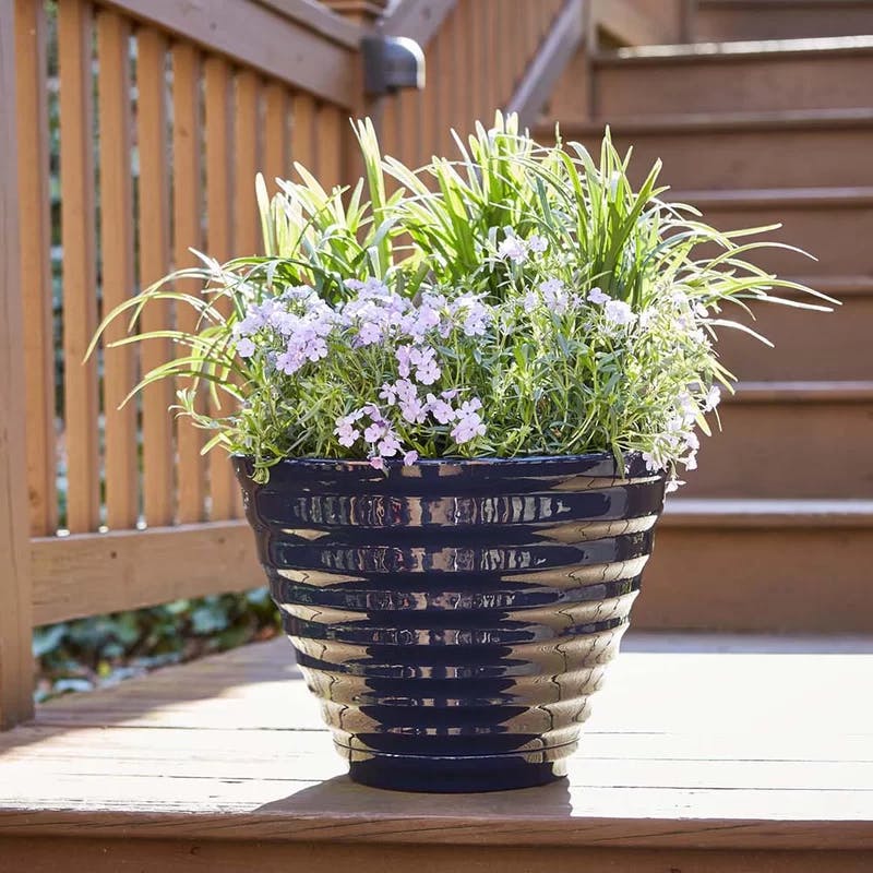 Navy Beehive-Style 16'' Resin Outdoor Planter