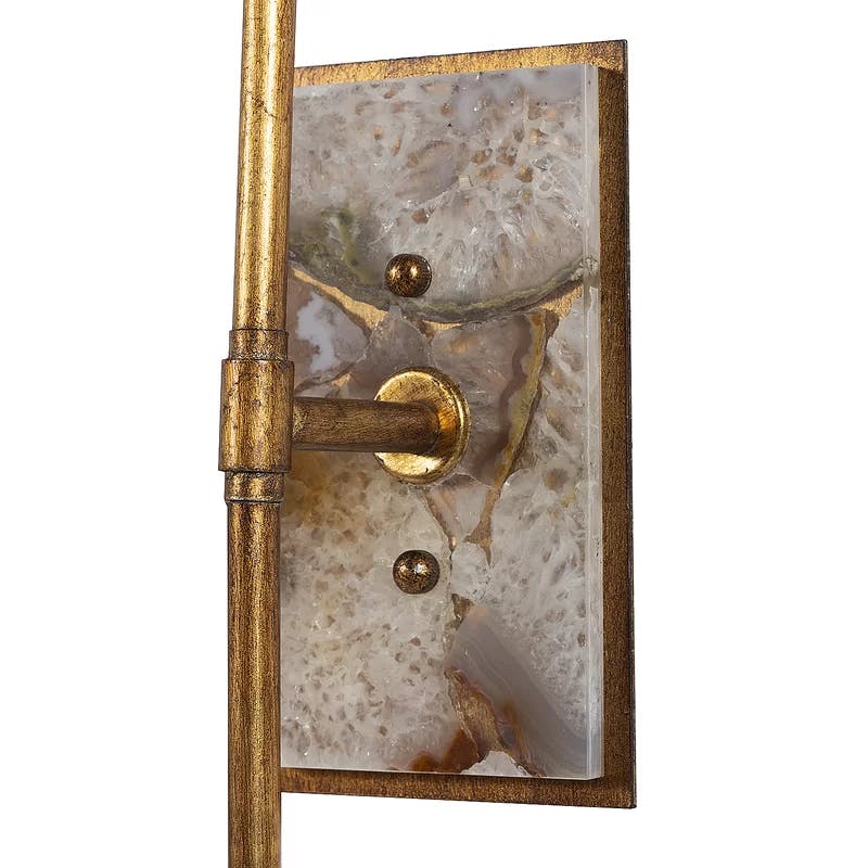 Gilded Gold Torch Style Sconce with White Linen Shade