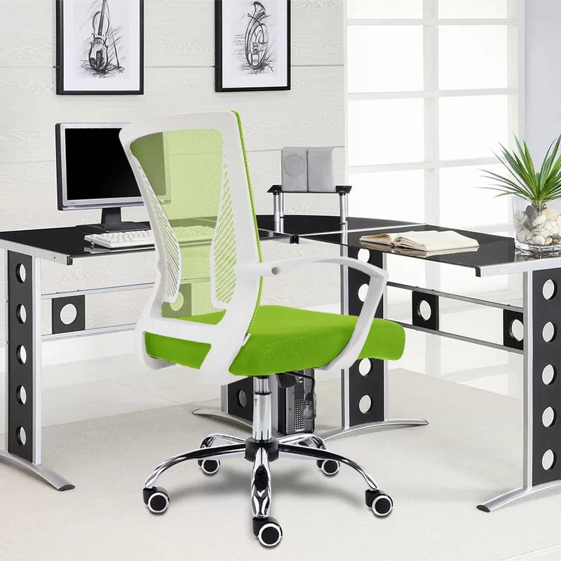 Zuna Modern Mesh Task Chair with Nylon Armrests in Black/Lime