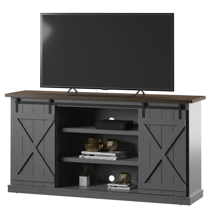 Farmhouse Antique Gray 70'' TV Stand with Sliding Barn Doors