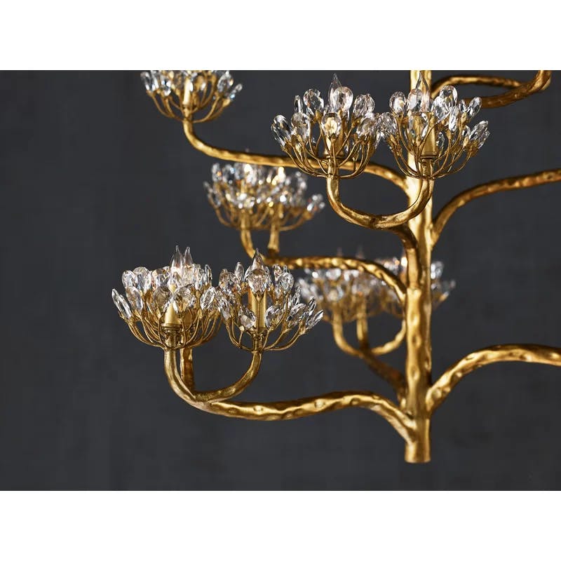 Agave Americana Dark Gold Leaf 22-Light Crystal Chandelier
