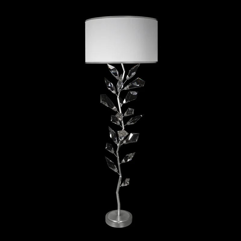 Majestic Forest Inspired Silver Leaf 71" Floor Lamp with Crystal Leaves