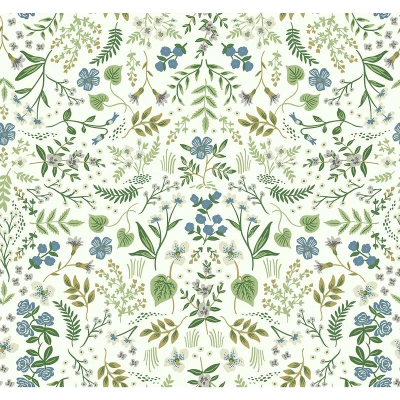 Wildwood Floral Blue/Green 27' Easy-Clean Removable Wallpaper