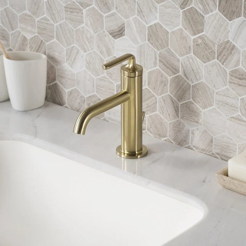 Ramus Modern 7.38" Brushed Gold Bathroom Faucet with Drain