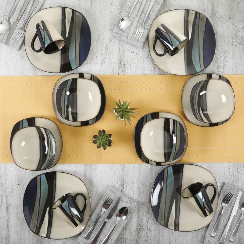 Althea Teal Porcelain 16-Piece Dinnerware Set - Service for 4