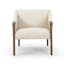Contemporary Thames Cream Leather & Wood Stationary Accent Chair