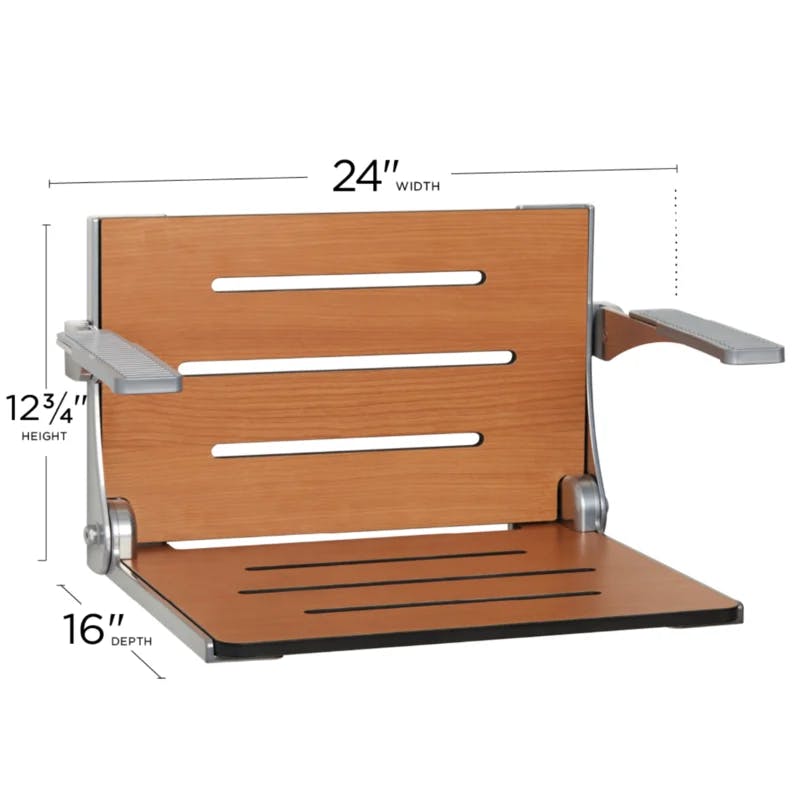 Seachrome Silhouette Teak and Silver Folding Shower Seat with Arms