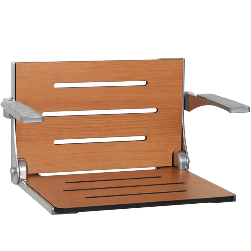 Seachrome Silhouette Teak and Silver Folding Shower Seat with Arms