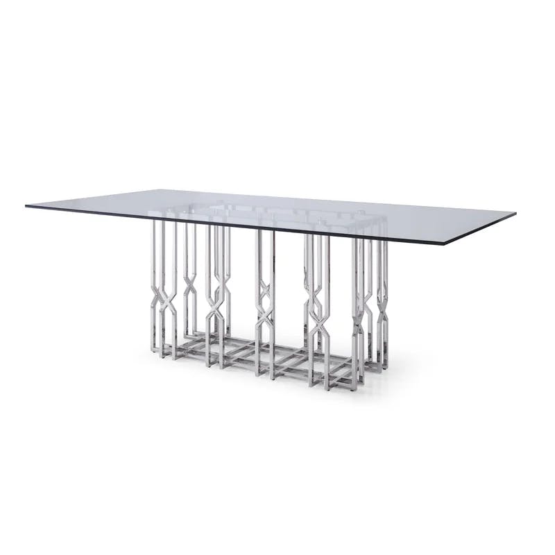 Ericson Modern Clear Glass & Chrome Dining Table for Six
