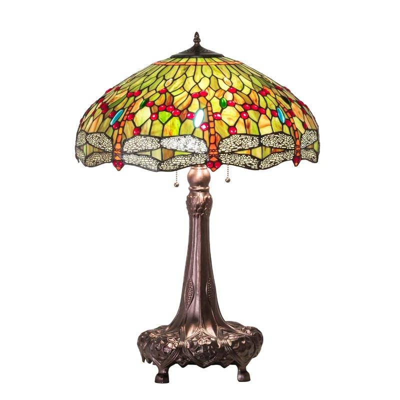 Meyda Dragonfly 31" Mahogany Bronze 3-Light Stained Glass Table Lamp