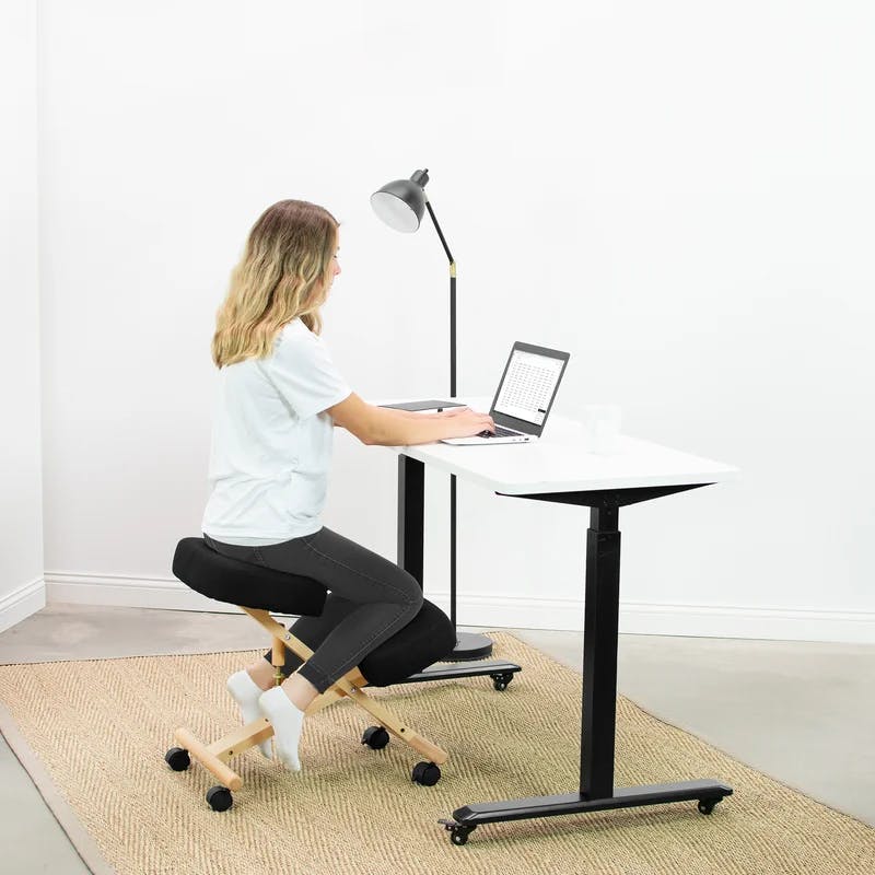 ErgoFlex Light Wood & Black Microfiber Adjustable Kneeling Chair