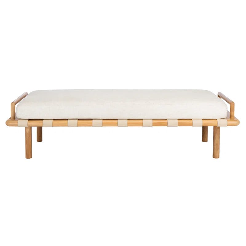 Constantine Natural Teak and White Linen Contemporary Bench