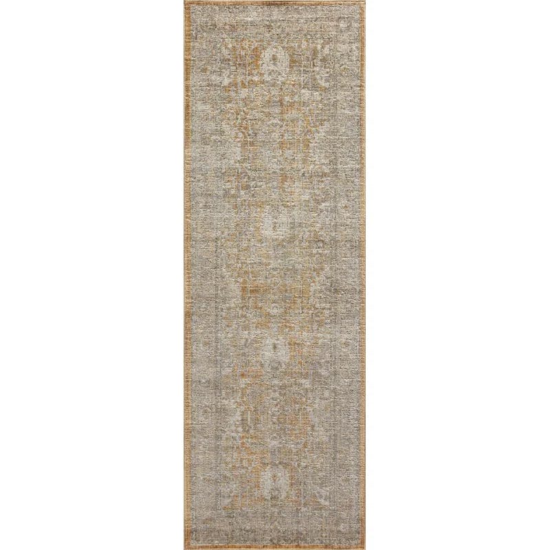 Elegant Gold and Sand 2'7" x 12' Runner Rug with Easy Care Synthetic Fibers