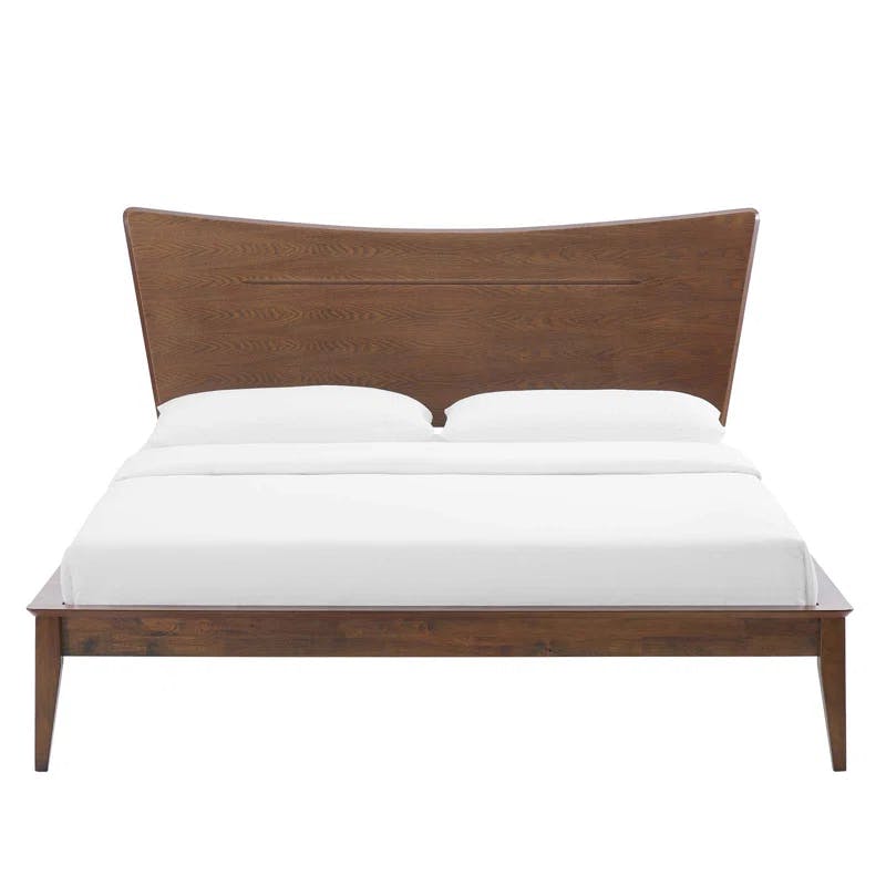 Astra Mid-Century Walnut Full Platform Bed with Wood Headboard