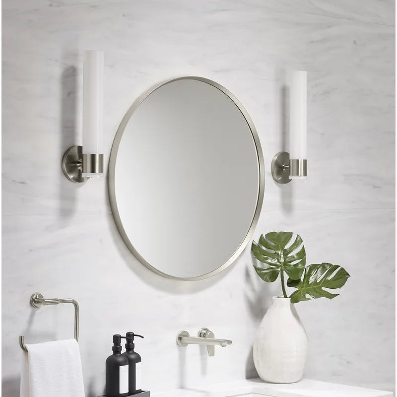 Essential 28" Brushed Nickel Round Metal Bathroom Vanity Mirror