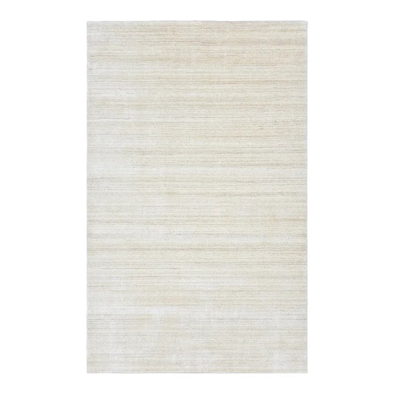 Elegant Ivory Hand-Knotted Wool & Viscose 9' x 12' Area Rug