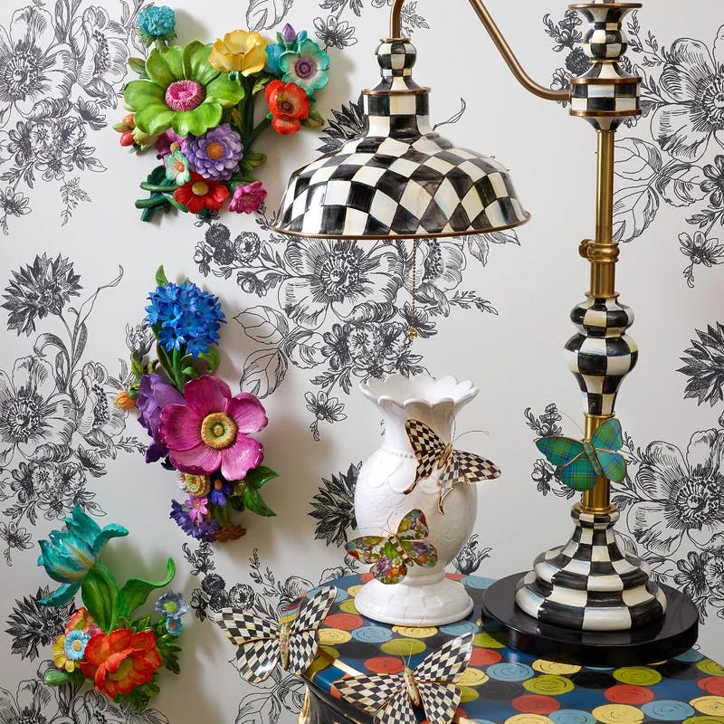 Courtly Check Butterfly Duo Wall Decor Set in Black & White