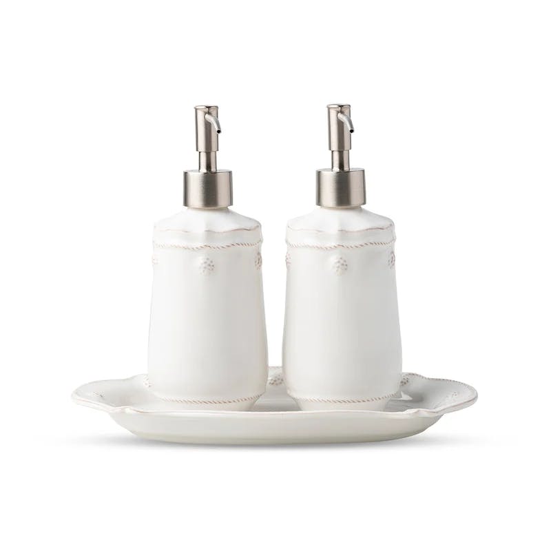 Elegant Whitewash Ceramic and Stainless Steel 3-Piece Kitchen Set