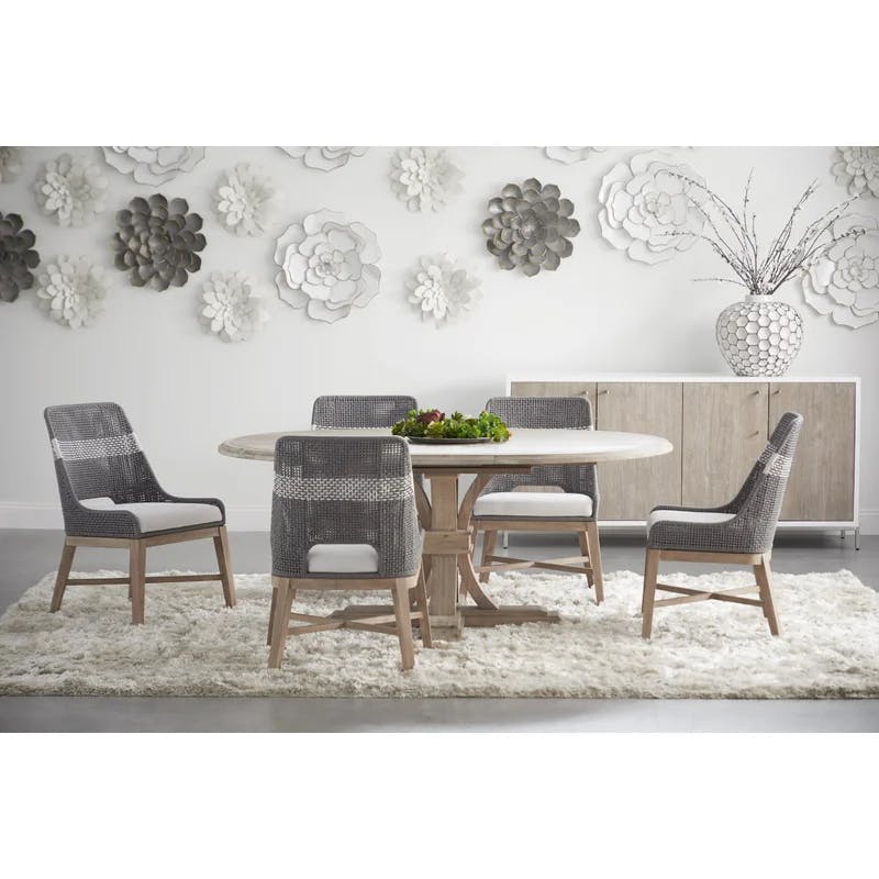 Acacia Wood Round Extendable Dining Table in Distressed Natural Gray