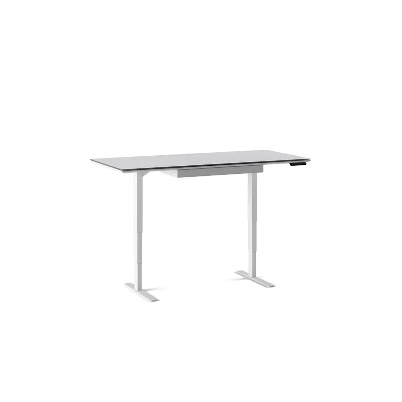 Centro Adjustable Height 66" Gray Glass Computer Desk with Drawer