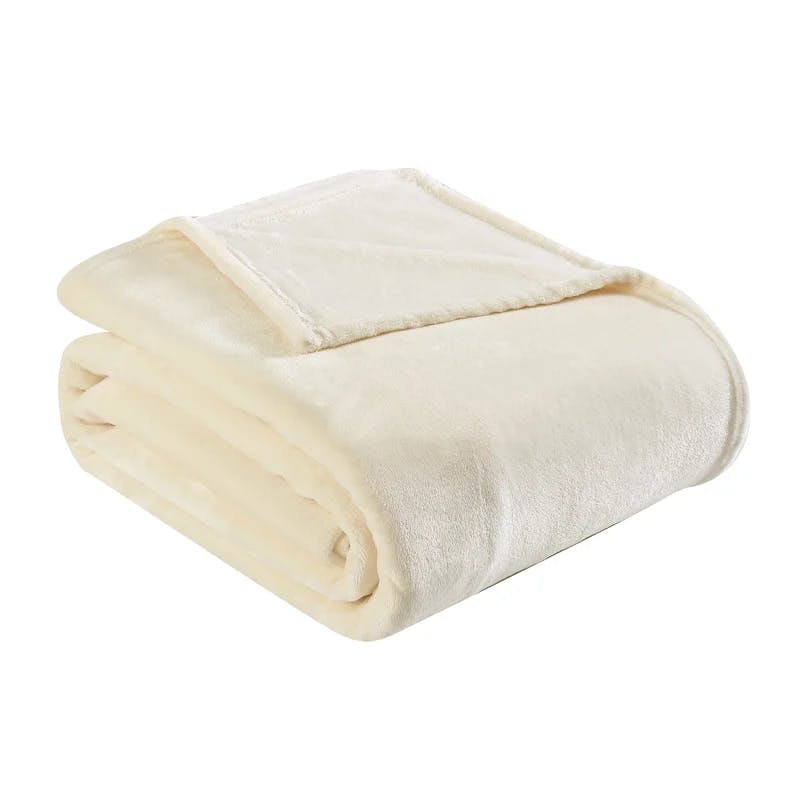 Cozy Twin-Sized Fleece Packable Blanket in Ivory