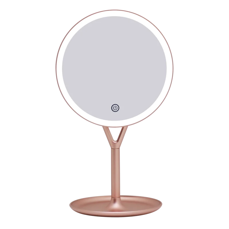 Clarity Rose Gold Round LED Makeup Mirror with Jewelry Holder