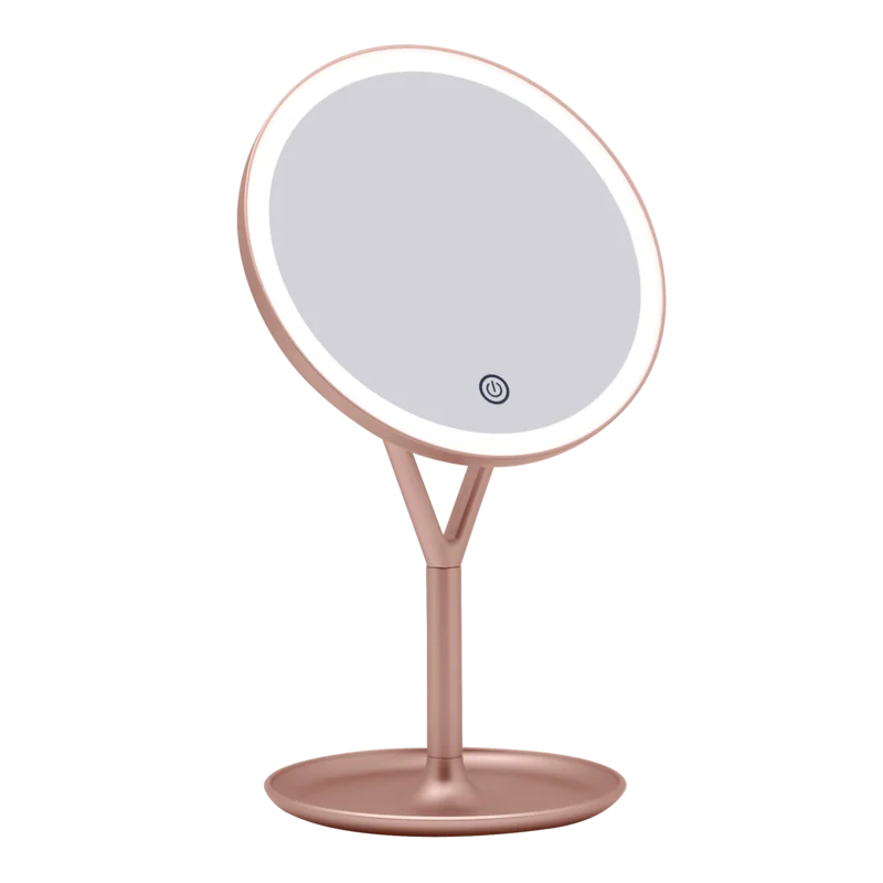 Clarity Rose Gold Round LED Makeup Mirror with Jewelry Holder