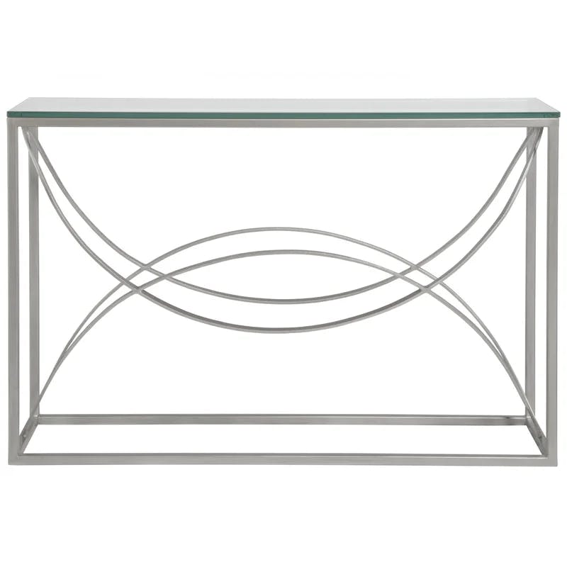 Ellipse Argento 54" Silver Metal and Glass Rectangular Console Table
