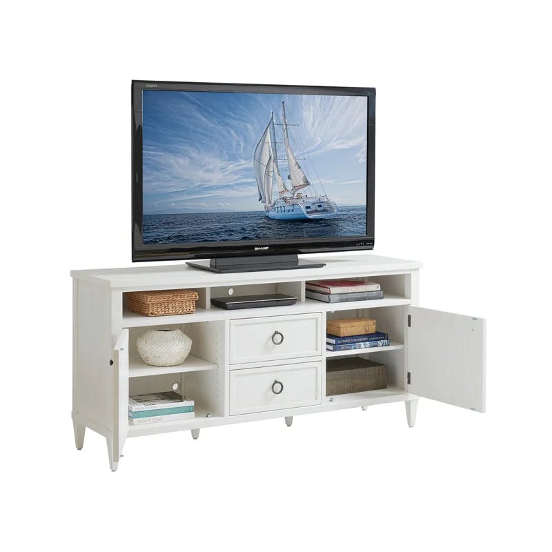 Ocean Breeze Shell White 72" Transitional Media Console with Cabinet
