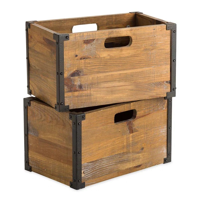 Rustic Deep Creek Wood Storage Crates, Set of 2