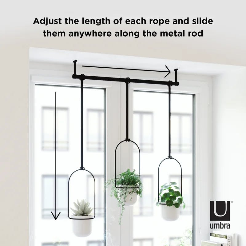 Triflora Adjustable White/Black Indoor Hanging Planter