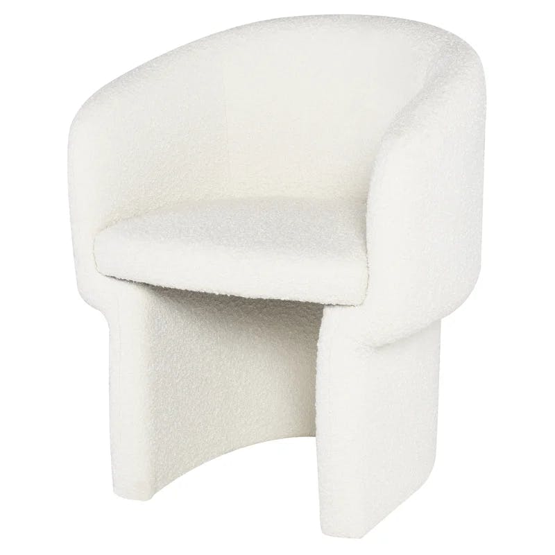 Transitional Buttermilk Boucle Wood Arm Chair