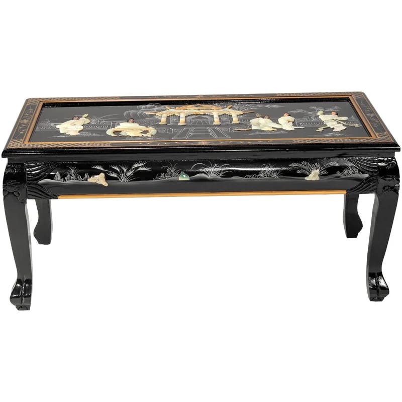 Elegant Asian Flair 40" Black Lacquer Wood Coffee Table