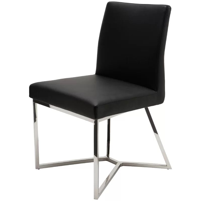 Black Naugahyde Metal Side Chair with Polished Silver Frame