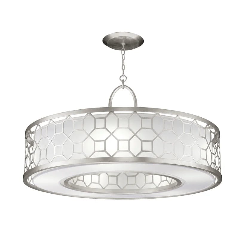 Allegretto Deco 48" Silver Leaf Drum Pendant with LED/CFL Lighting