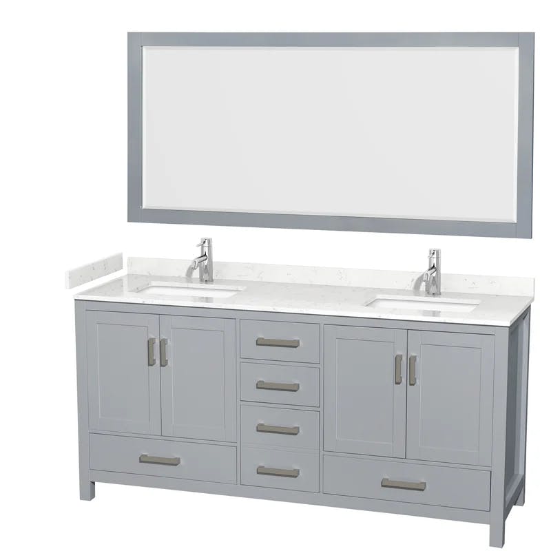 Sheffield 72'' Gray Double Bathroom Vanity with Carrara Marble Top