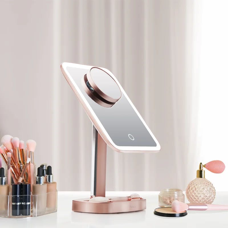 Aura Rose Gold Beveled LED Lighted Makeup Mirror with 15x Magnification