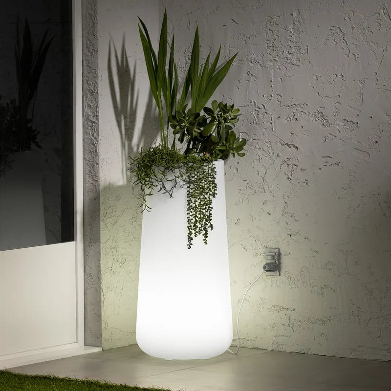 Scandinavian White Lighted Polyethylene Planter for Indoors & Outdoors