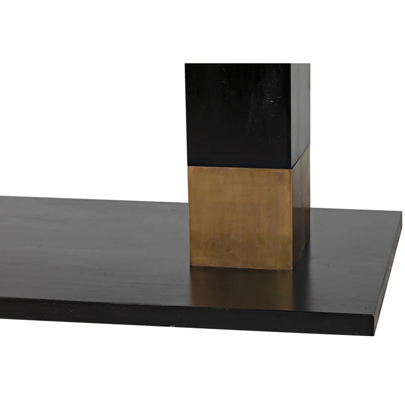 Ravenko Hand-Rubbed Black Mahogany Dining Table with Brass Accents
