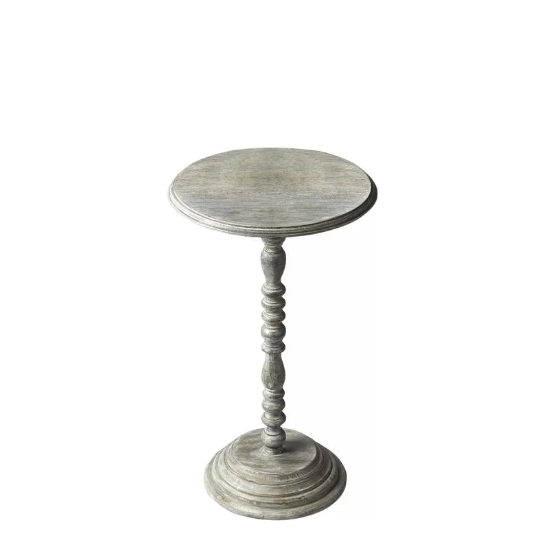 Dani Round Solid Mango Wood Pedestal Side Table - Gray