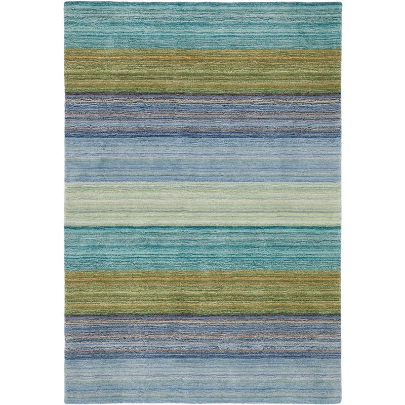 Hand-Woven Striped Tufted Wool Rug in Dark Blue, 30'' W
