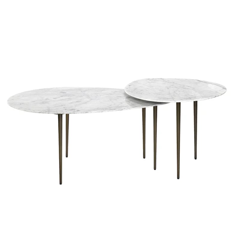 Alexia Antique Bronze and Carrara Marble Nesting Coffee Table Set