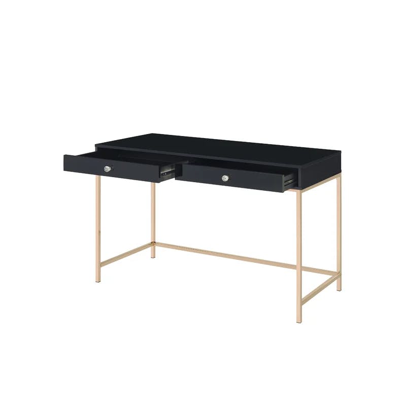 Luxor High Gloss Black & Gold 62" Writing Desk with Drawers