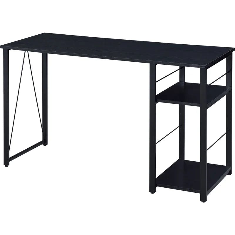 47" Black Sleek Rectangular Writing Desk with 2-Tier Shelves