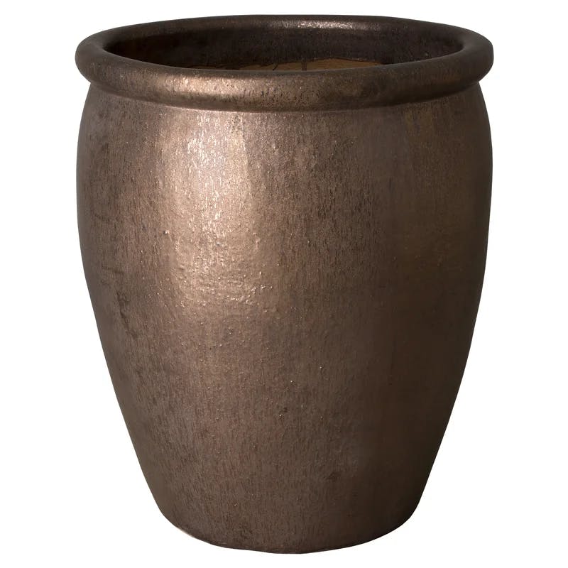 Emissary 33" Metallic Brown Round Ceramic Outdoor Planter