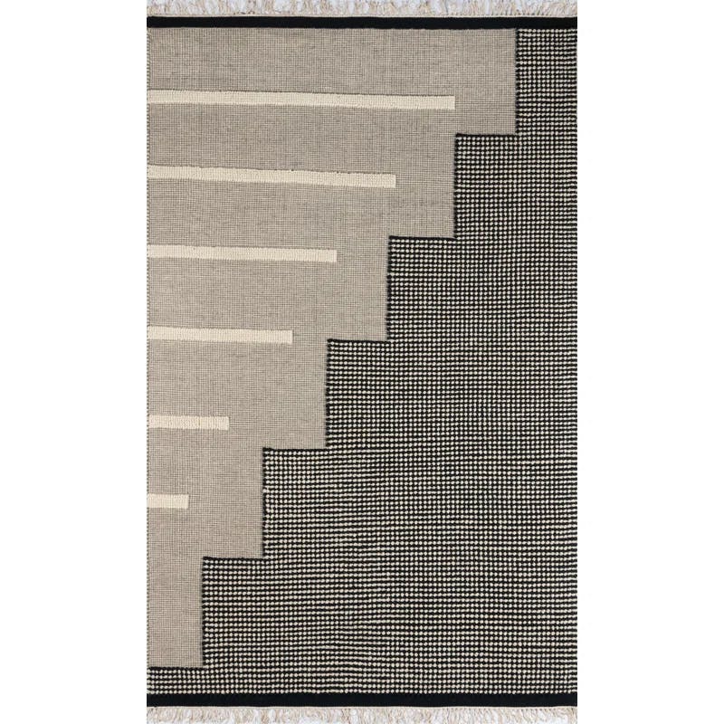 Modern Handwoven Geometric Black Wool Area Rug, 5' x 7'