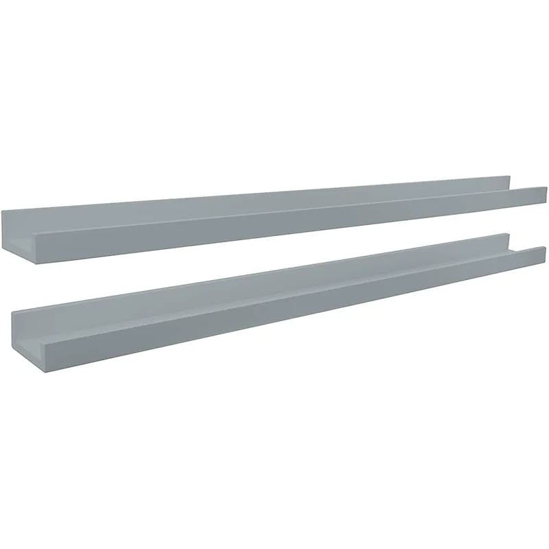 Elegant Gray 44" Engineered Wood Floating Wall Shelves, Set of 2